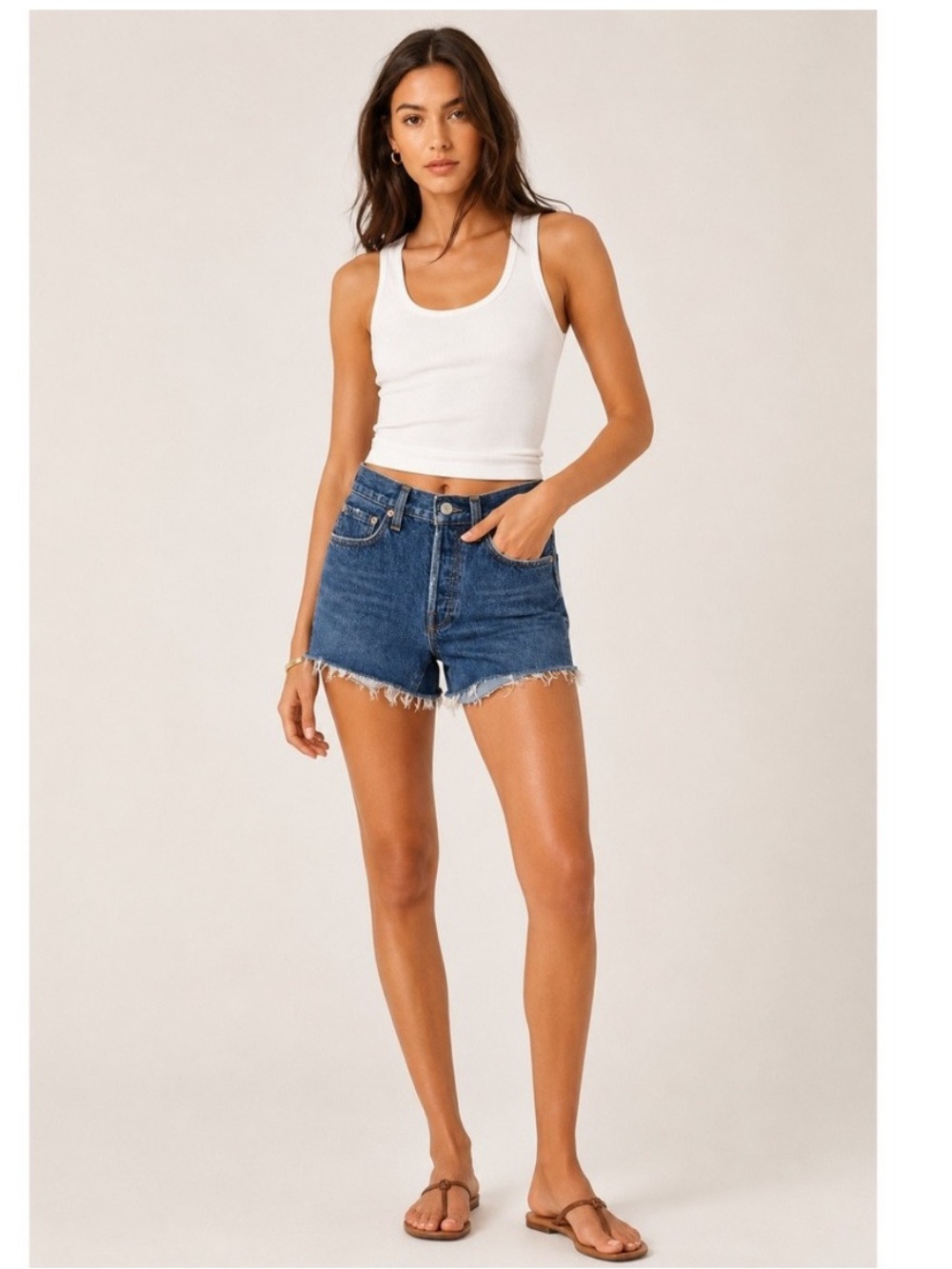 AGOLDE Womens Parker Long Denim Shorts Button Fly Organic Cotton Cut Off Size 31